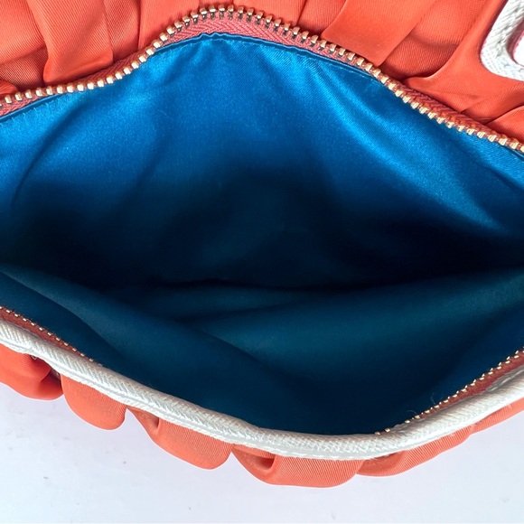 MZ WALLACE Bea Bedford Pleated Orange Nylon Gold Leather Trim Shoulder Bag Tote - Picture 4 of 16